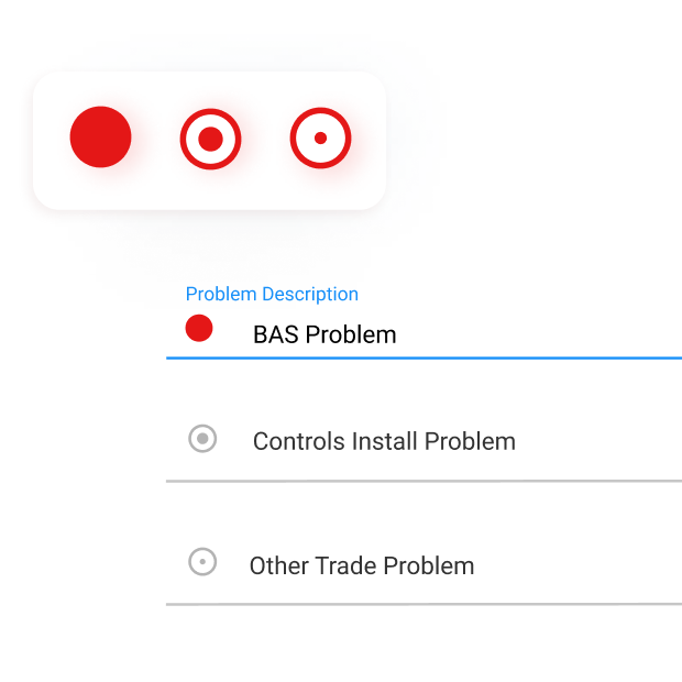 image highlighting problem severity categories: BAS problem, Controls install problem, Other trade problem 